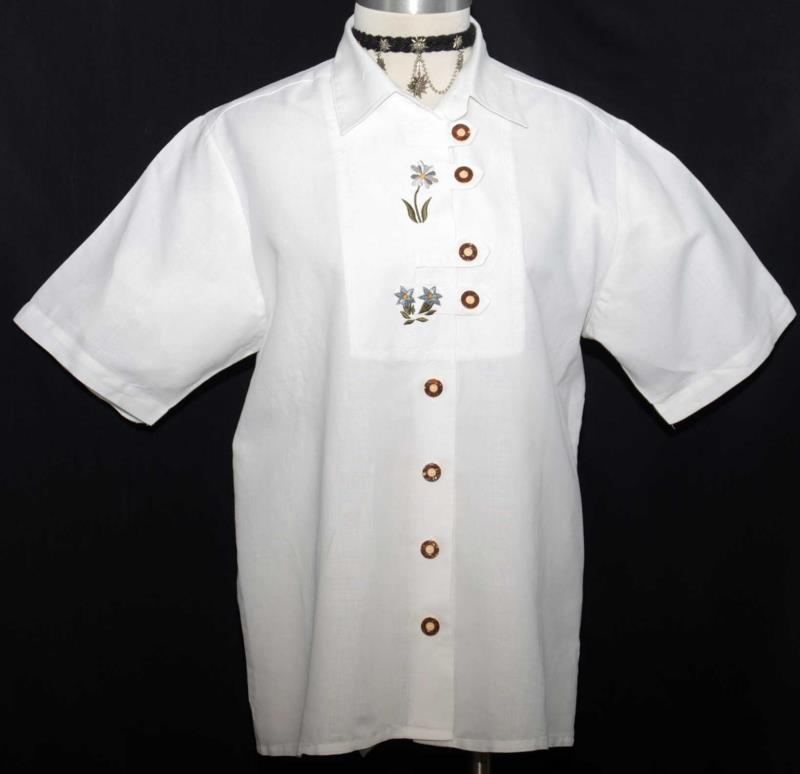 WHITE COTTON & LINEN BLOUSE German Women EMBROIDERY Summer Country BUST 44″ M L