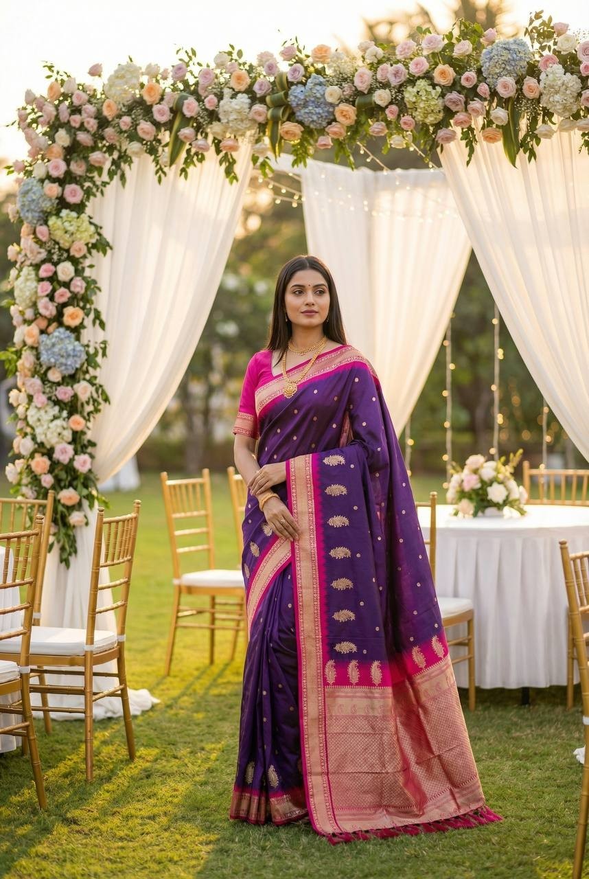 Stunning Look Soft Banarasi Silk Saree With Blouse For Wedding Wear