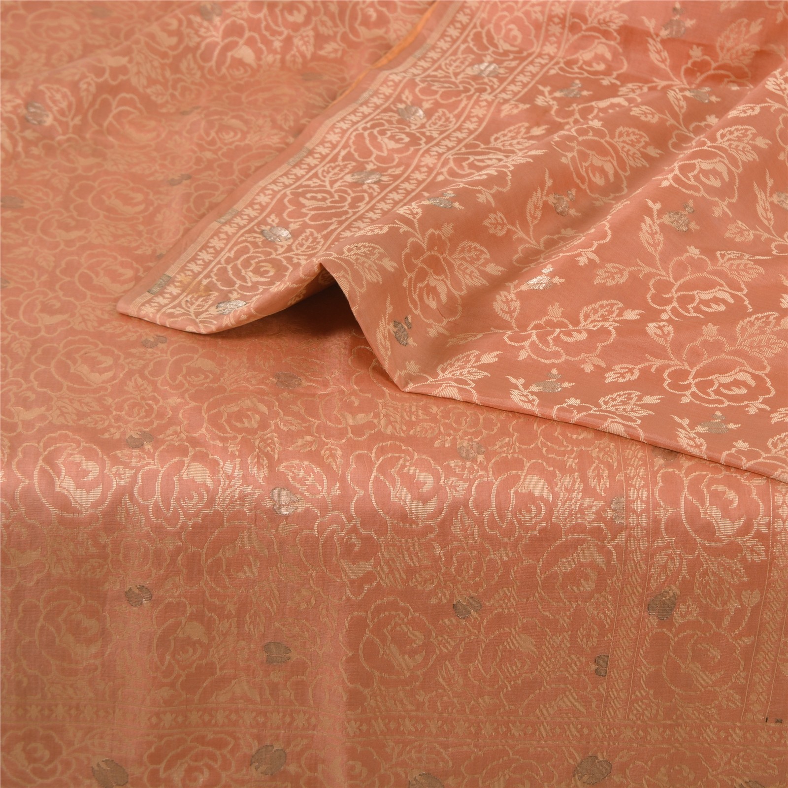 Sanskriti Vintage Hand Woven Sari 100% Pure Silk Sarees Fabric Metallic Zari