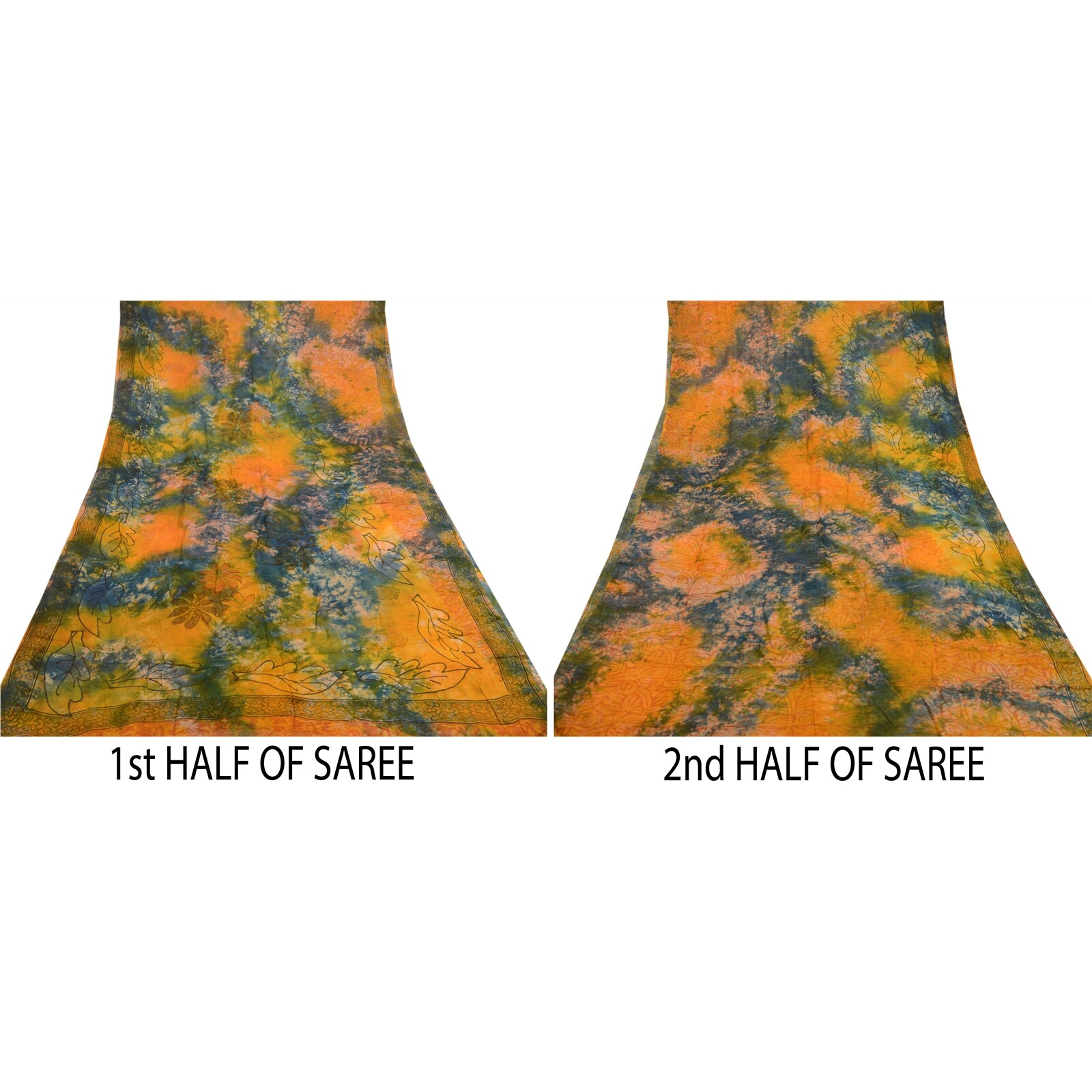 Sanskriti Vintage Saffron Tie-Dye Sarees Blend Georgette Sari Soft Craft Fabric