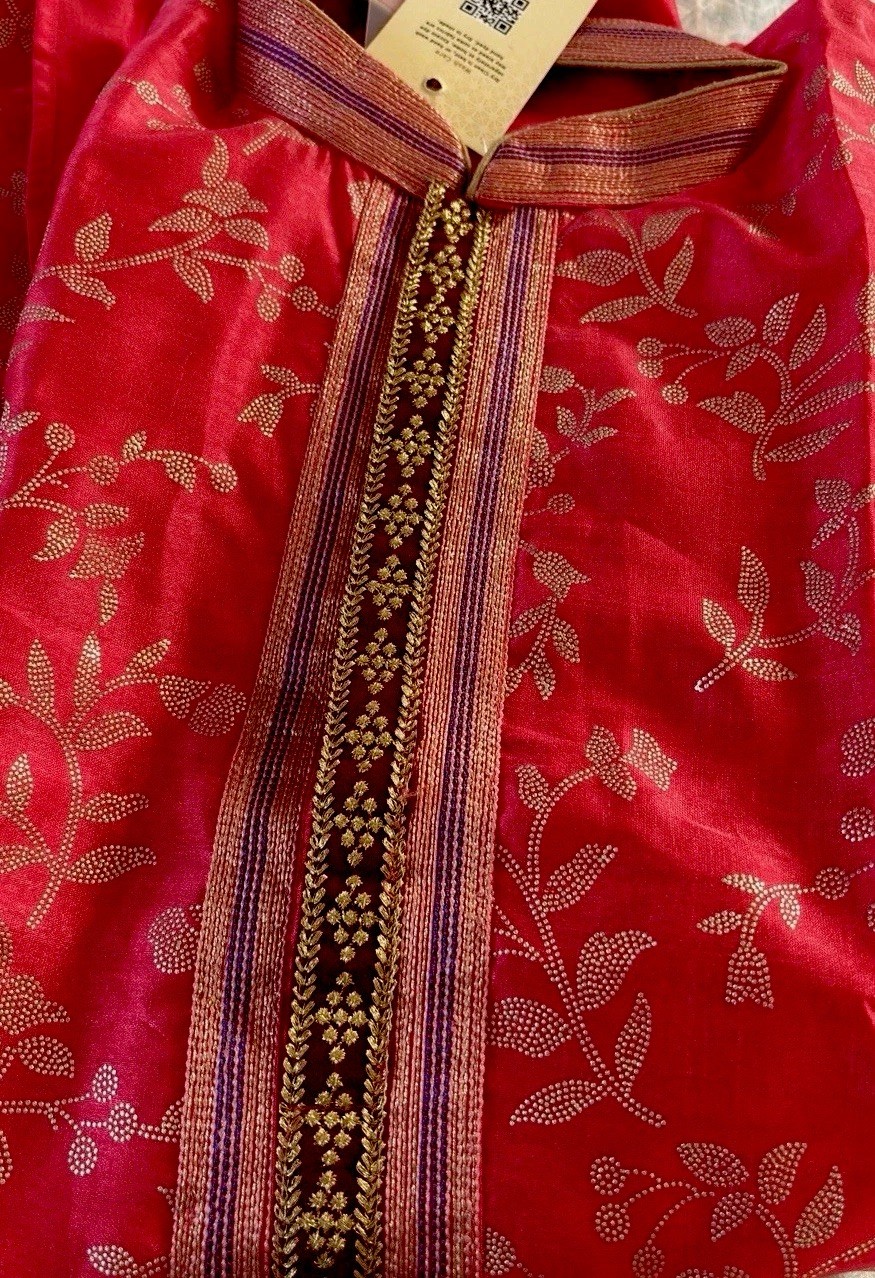 Festive Wear Pink Kurta for Men with Heavy Golden Thread Work – 44 Chest
