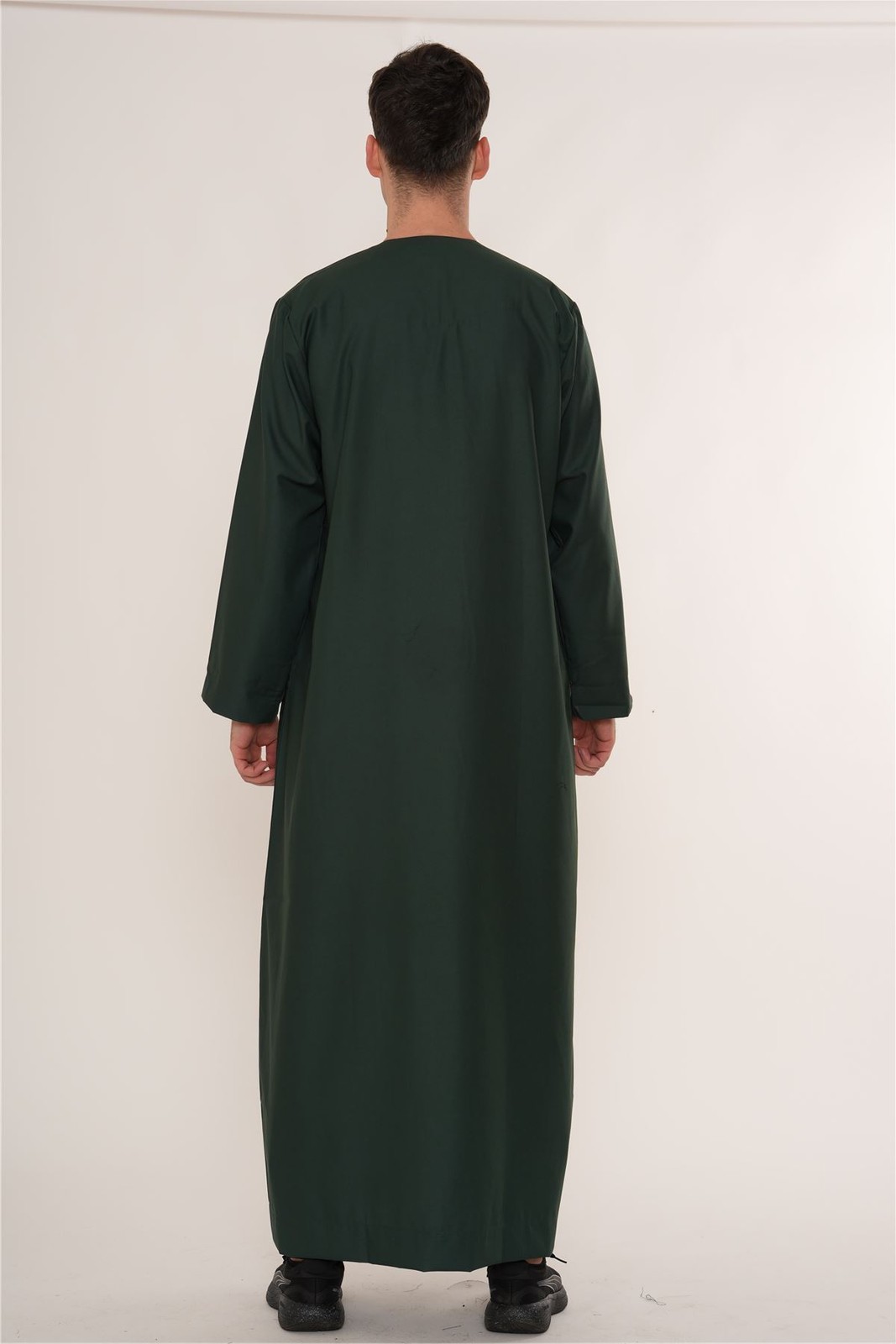 Men Olive Green Thobe Emirati Omani Jubba Islamic Embroidery Muslim Eid Tassel