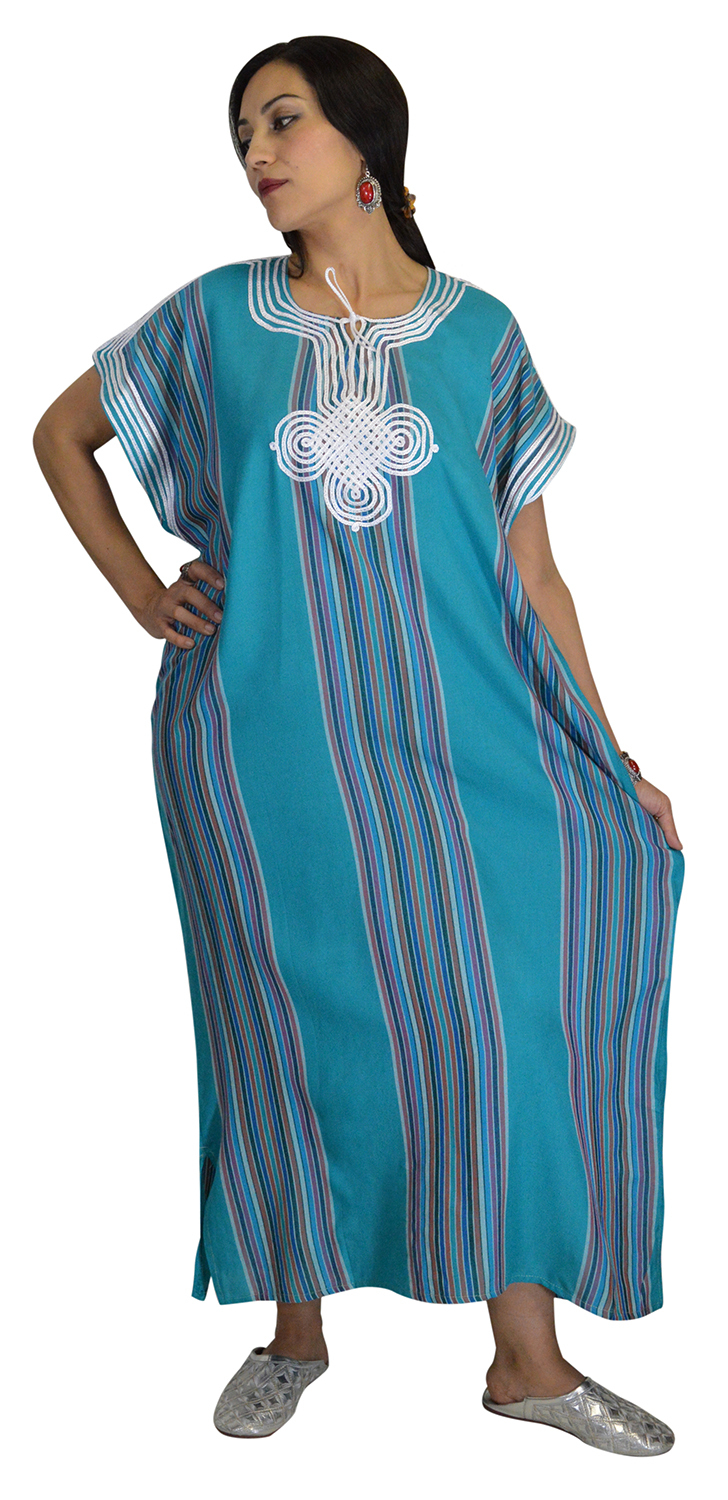 Moroccan Kaftan Caftan Beach Cover Up Summer Dress Casual Linen Sm-Lg Teal