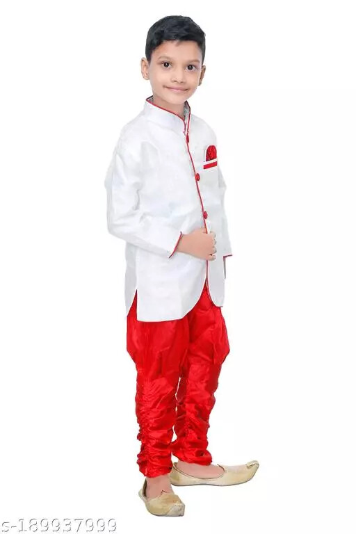 Indian Bollywood Wear Kids & Boys Fancy Kurta maroon-kora kurta set (Pack of 1)