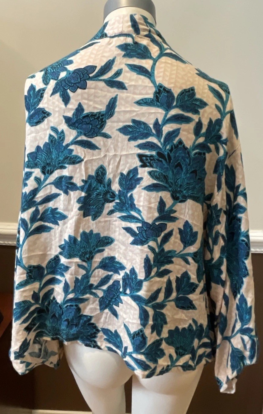 Anthropologie Womens Anderson + Lauth OS Kimono Floral Print Blue Pink White