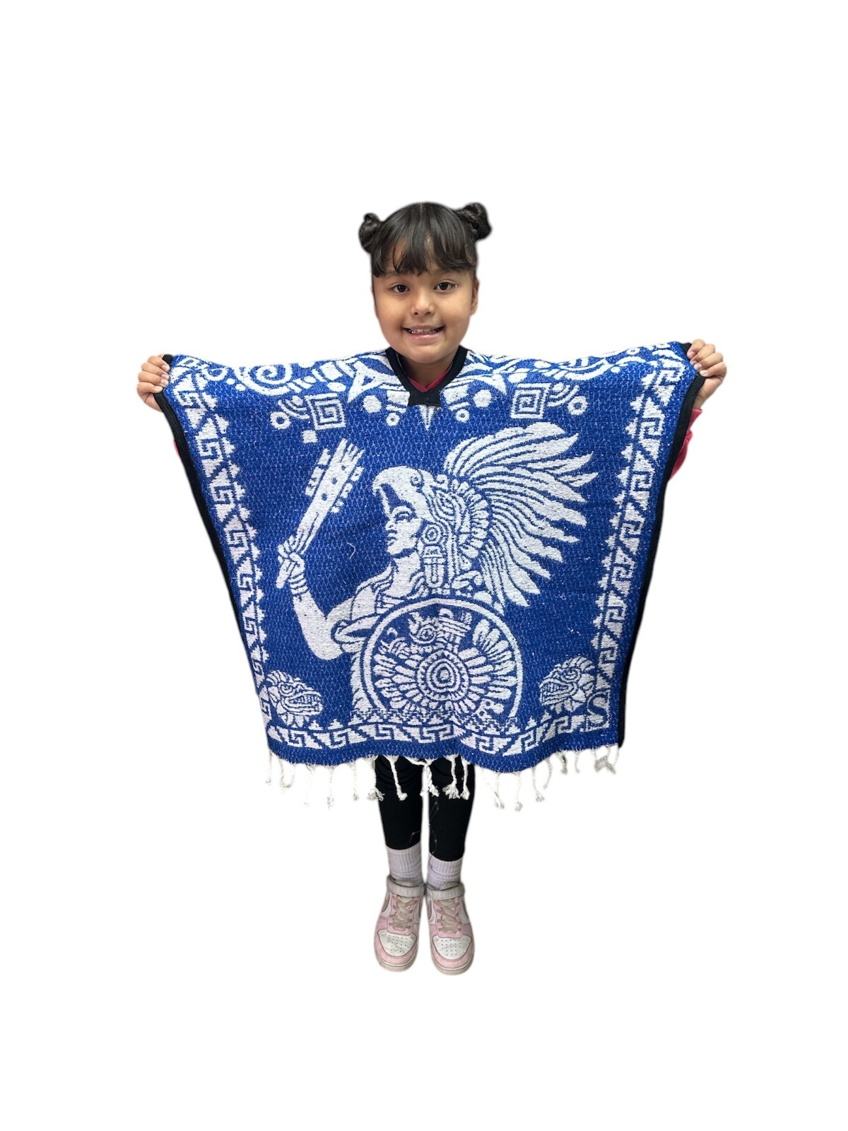 KIDS AZTEC PONCHO , UNISEX , BLANKET GABAN ,6-12 YEARS , ROYAL BLUE