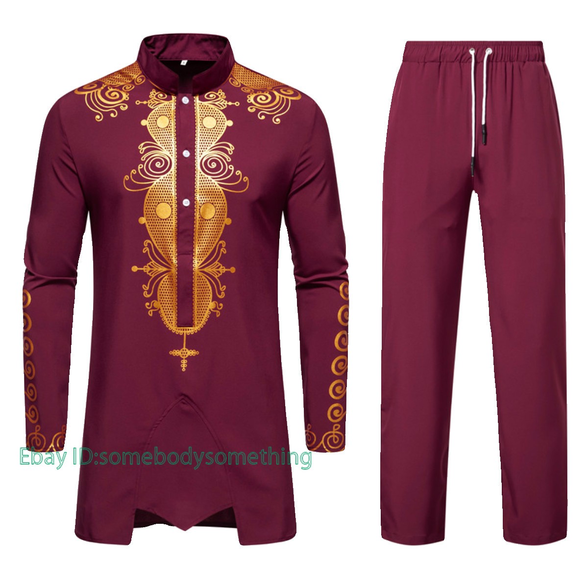 Men’s African 2 Piece Set Traditional Shirt and Pants Set Suit Middle East Suit