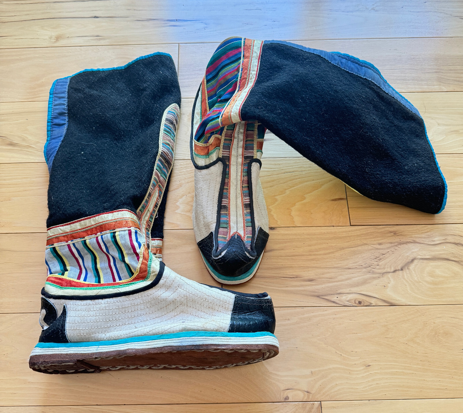 Tibetan Vintage Boots Colorful Pattern Cotton Wool Leather Mongolian 7.5