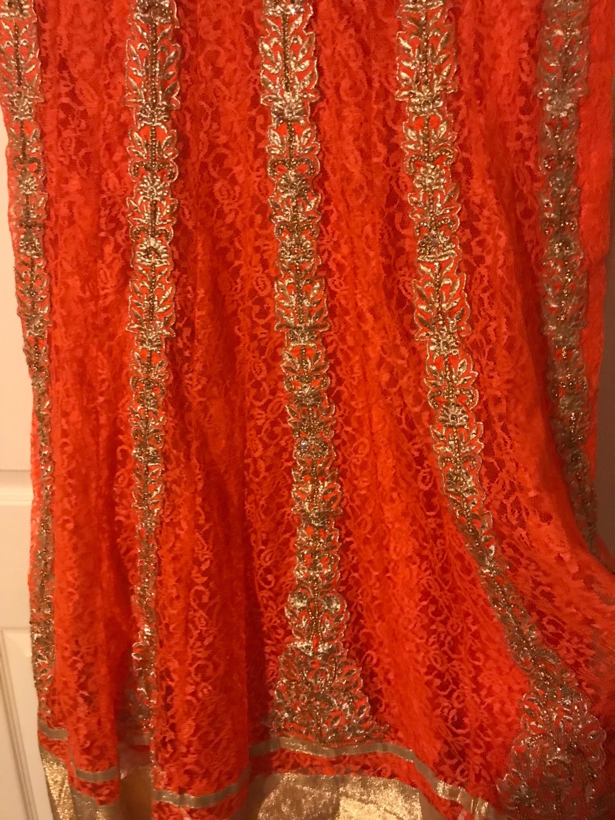 Plus Size Stone Work Lace Orange Salwar Kameez Anarkali Churidar XXXL