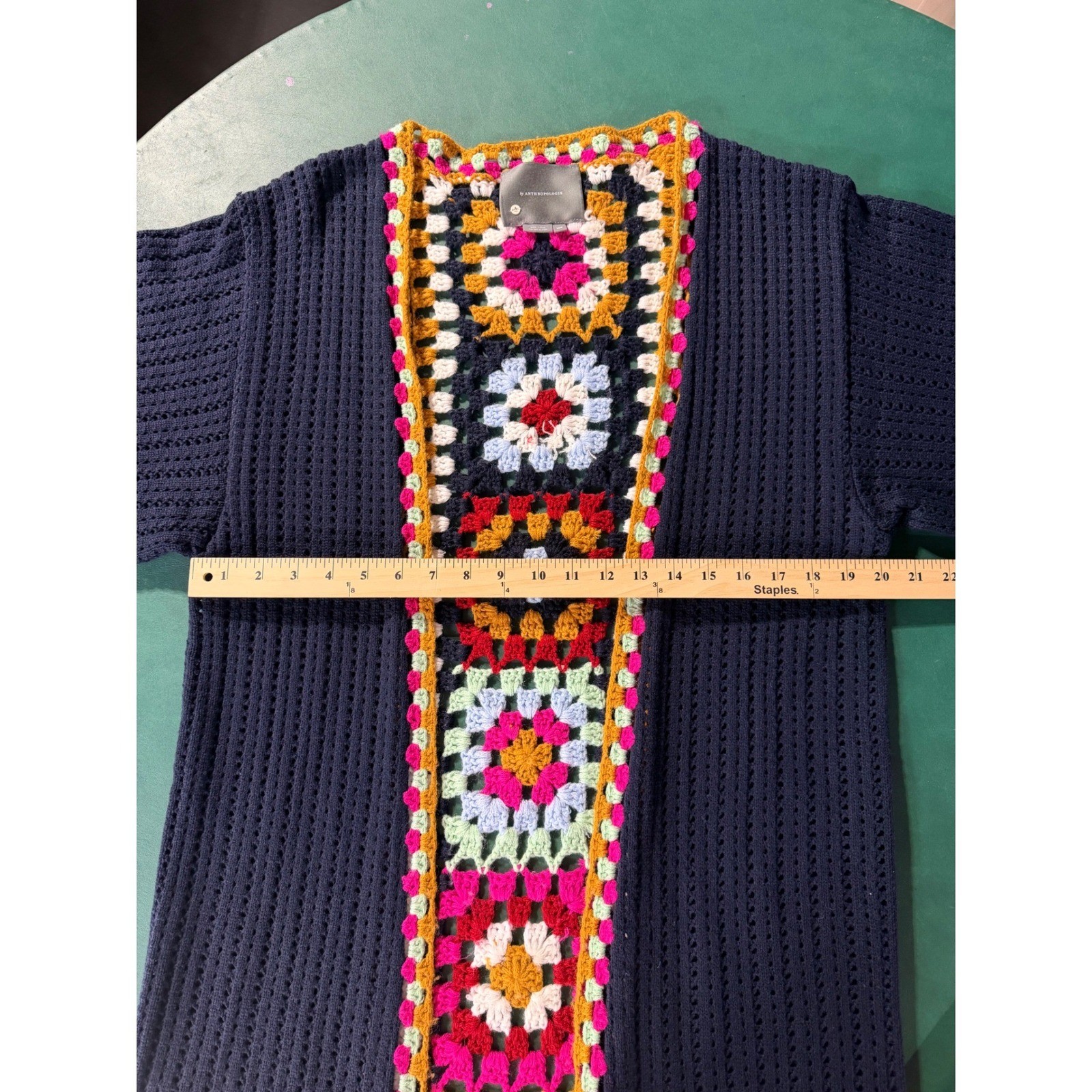 Anthropologie Day Out Duster Kimono Sweater OSFM Navy Blue Multicolor Boho
