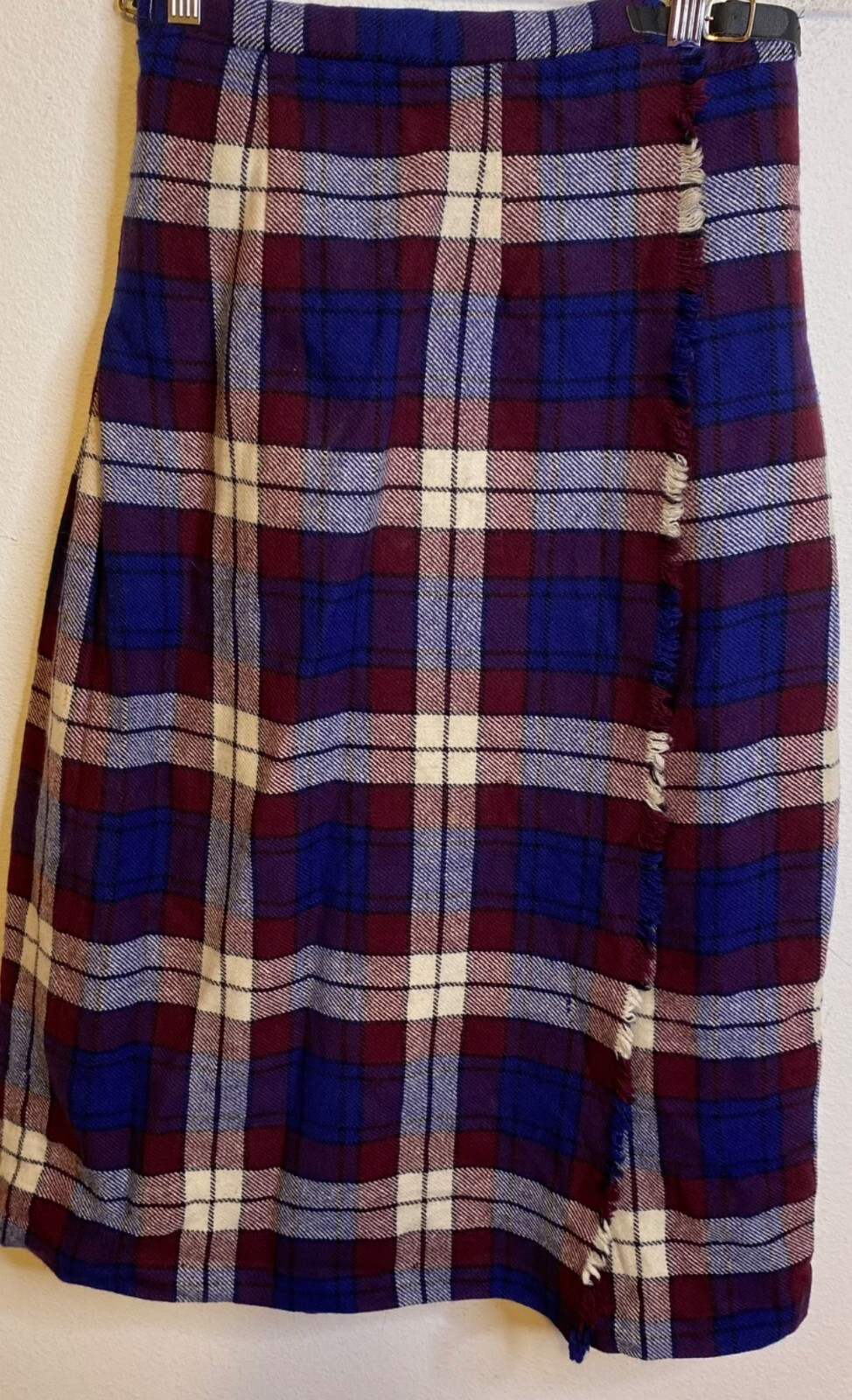 Vintage Cobra Kilt Pure Wool Ireland Plaid Blue Burgundy XS 26″ Waist