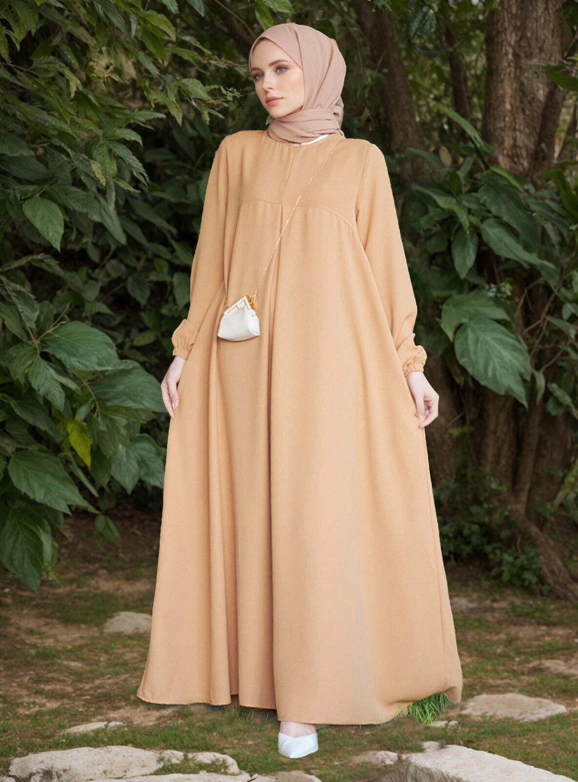Muslim Kaftan Fashion Simple Burqa Arab Long Sleeve Abaya Ethnic Style Dress
