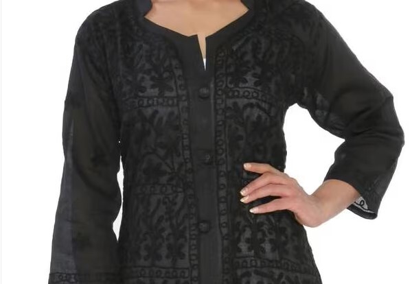 kurti Chikankari aari work black color soft cotton fabric festive & daily wear