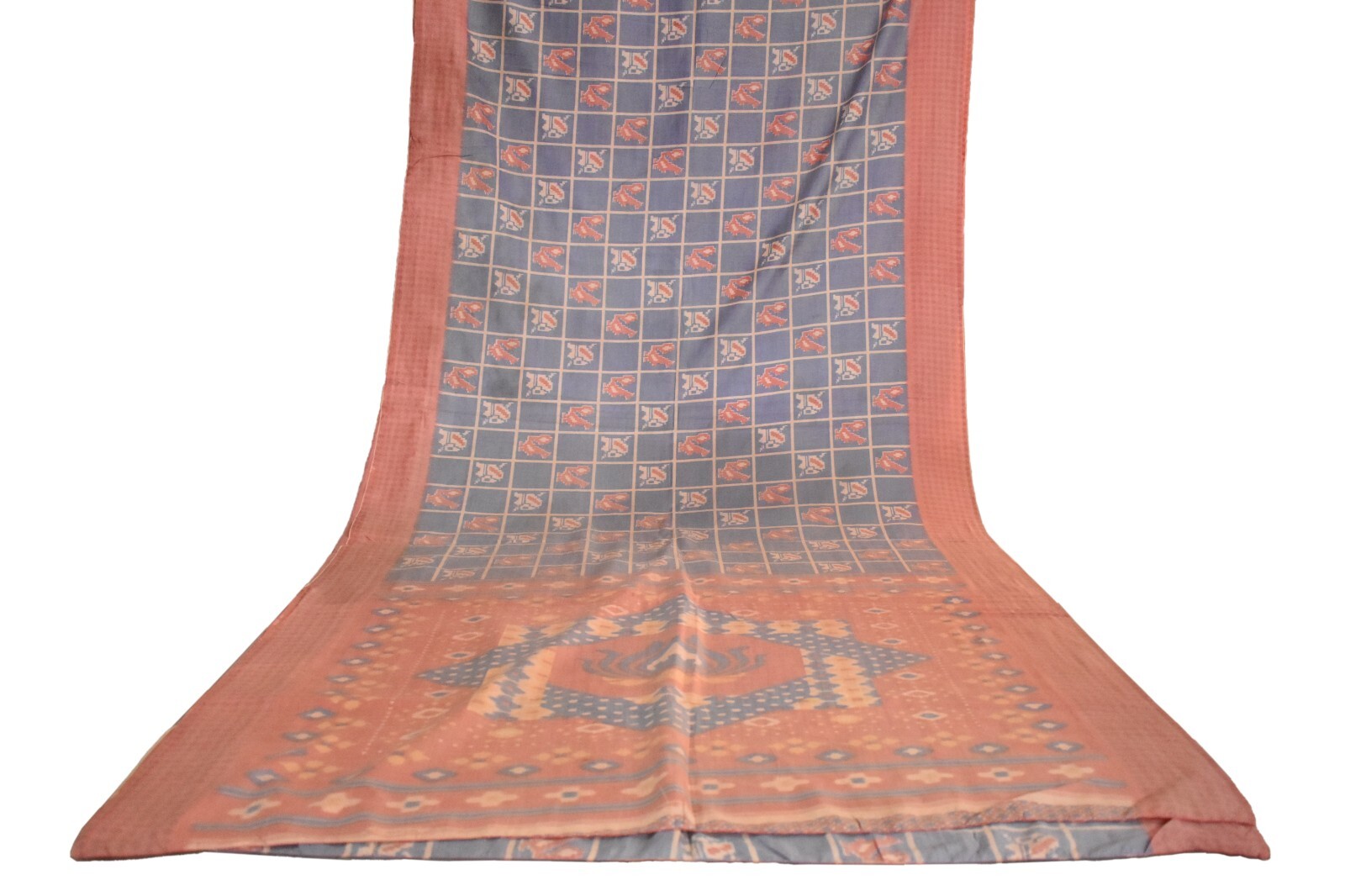 FNC Vintage Blue Sambalpuri Ikat Sarees Handwoven Art Silk Sari Fabric Antique