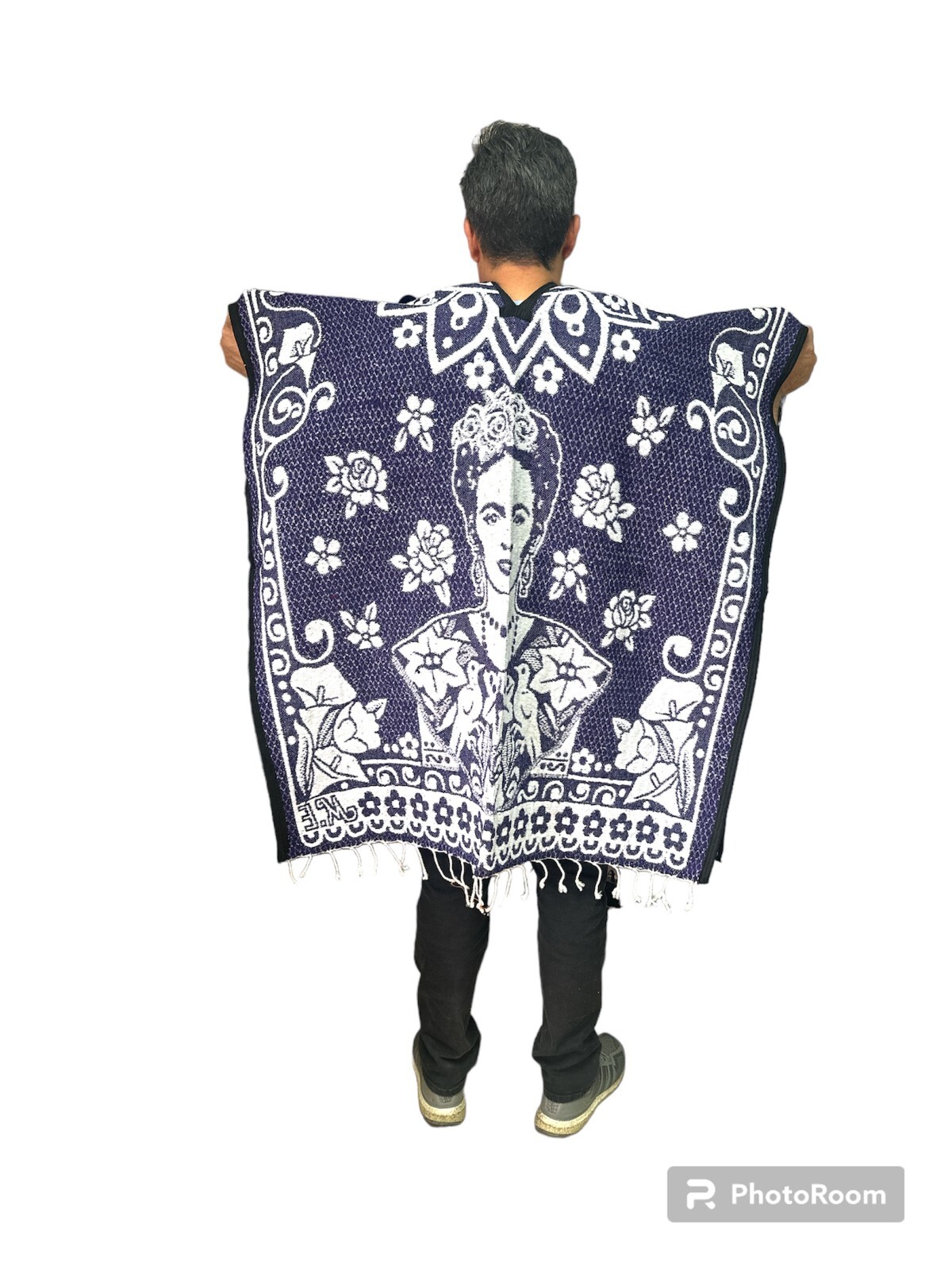 XXL MEXICAN PONCHO FRIDA KAHLO , MADE IN MEXICO , UNISEX , OVERSIZED FIT ,PURPLE
