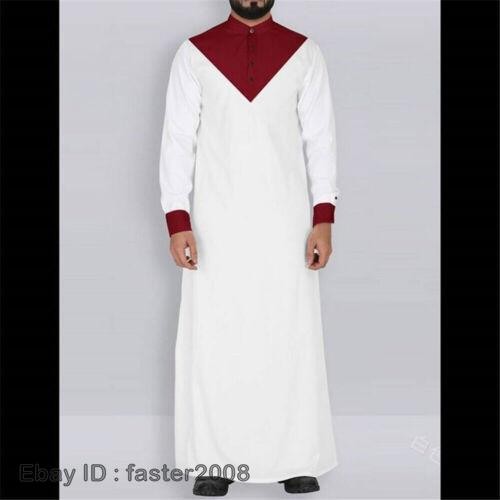 Men’s National Costume Long Sleeve Muslim Clothing Arab Kaftan Long Dress Robe