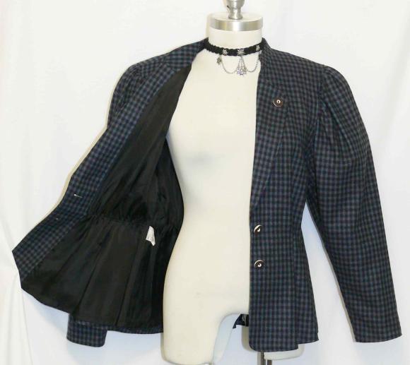 BLACK & GREEN ~ WOOL Plaid Women German PLEATED Fitted Dress Suit Jacket 2 XS