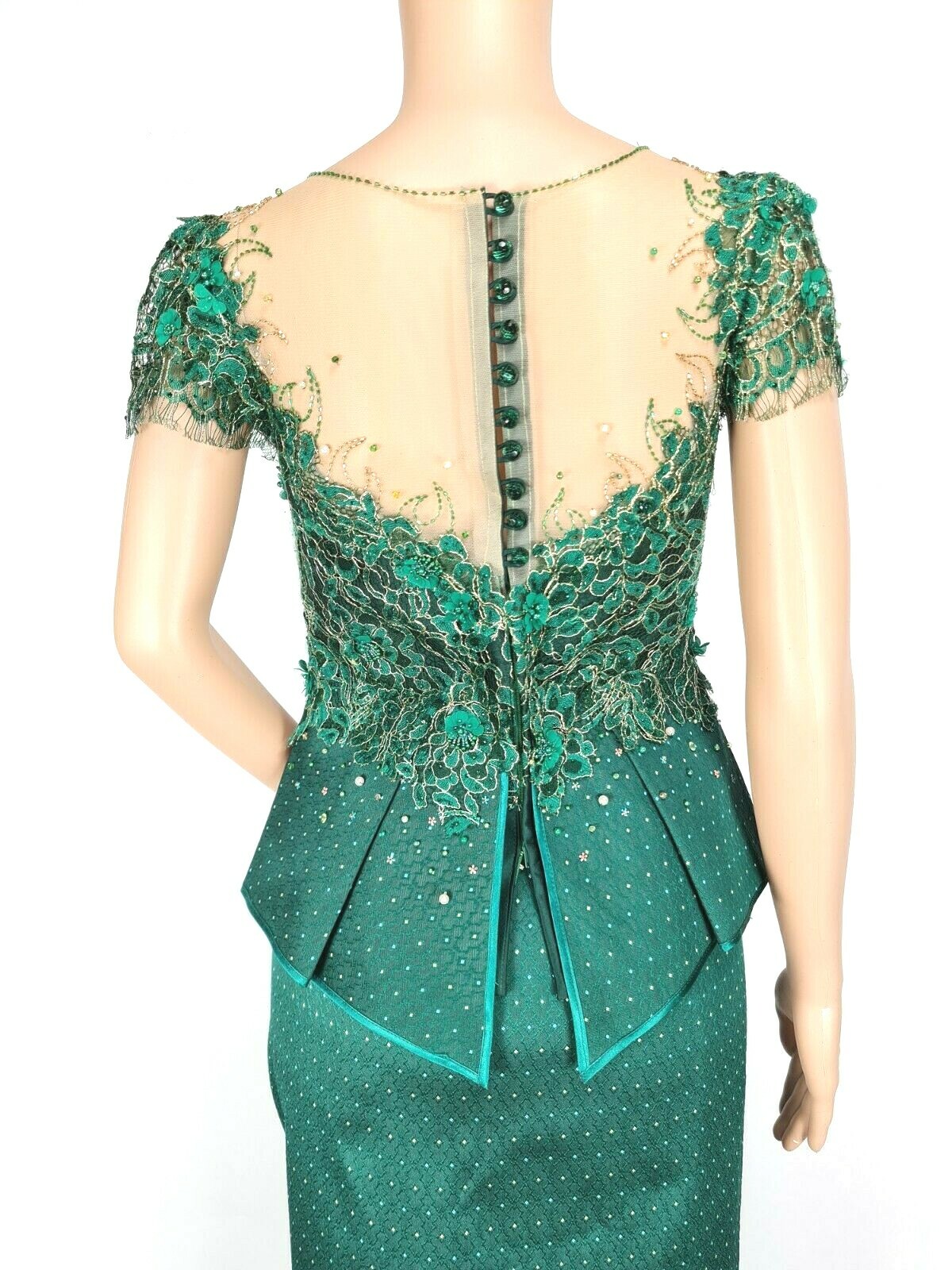 Cambodia Khmer Traditional Out fit Women Size L Green Lace Korean Silk Skirt