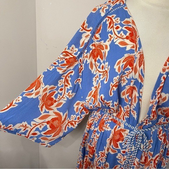 NWT JESSICA SIMPSON Laila Floral Longline Kimono Rope Tassel Cinched Waist, 1X