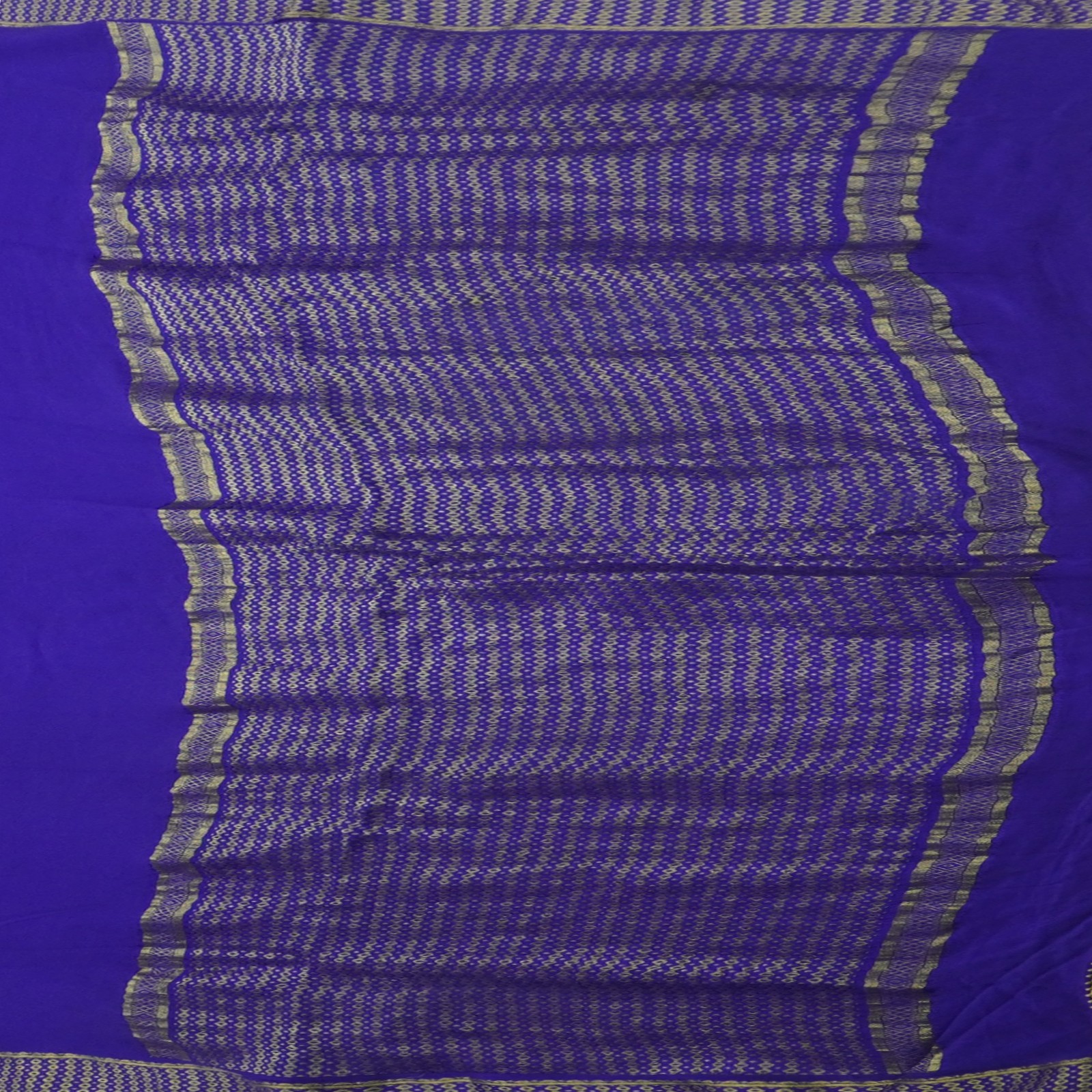 Vintage Blue Sarees 100% Pure Mysore Crepe Silk Zari Woven Sari 5YD Craft Fabric