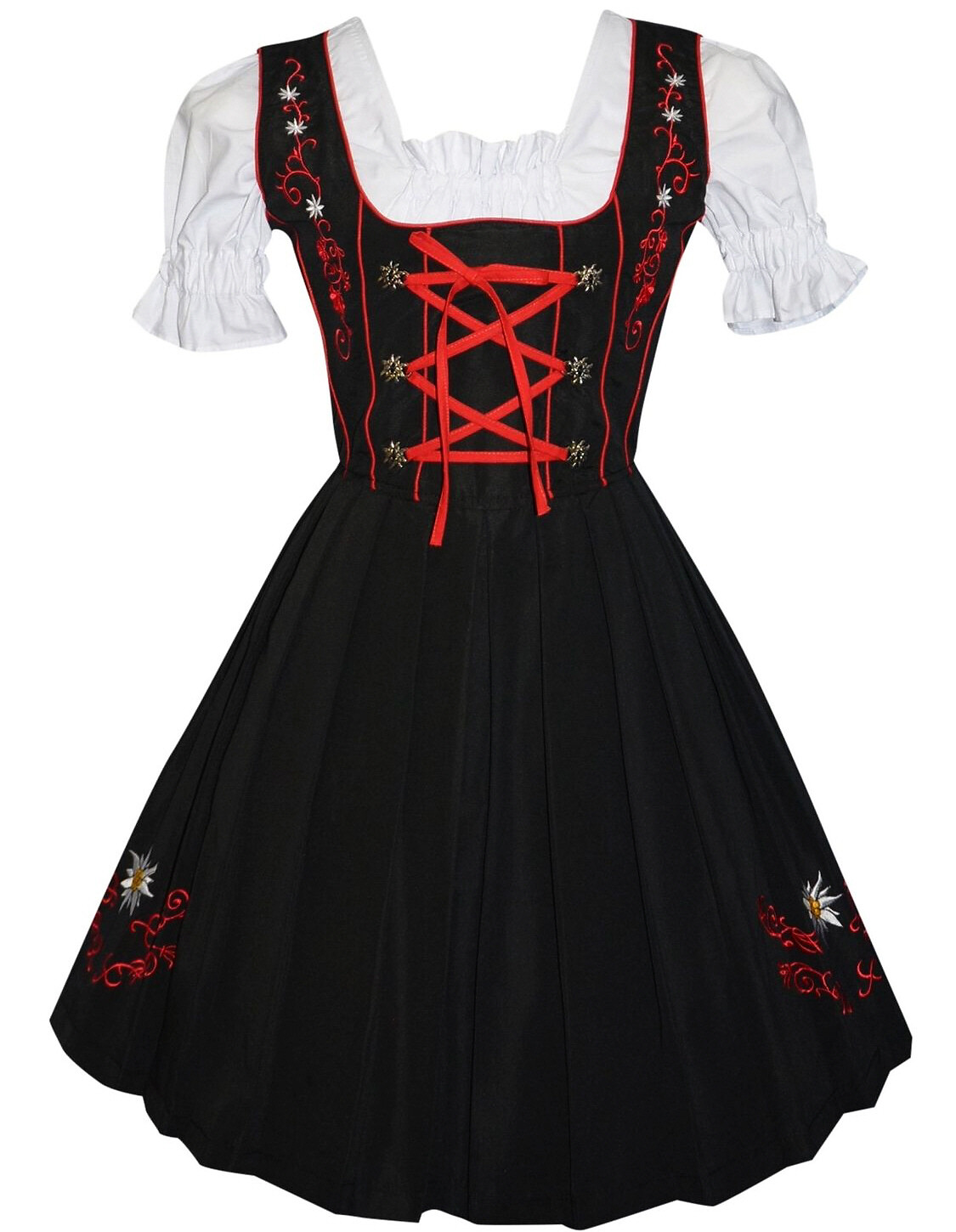 S 8 Black German Dirndl Waitress Dress Oktoberfest EMBROIDERED Short 3 Pc Set