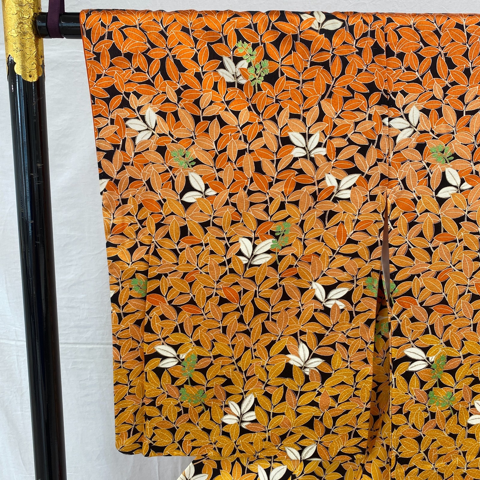 Japanese Vintage Kimono Polyester Orange Traditional Authentic Length 64 in