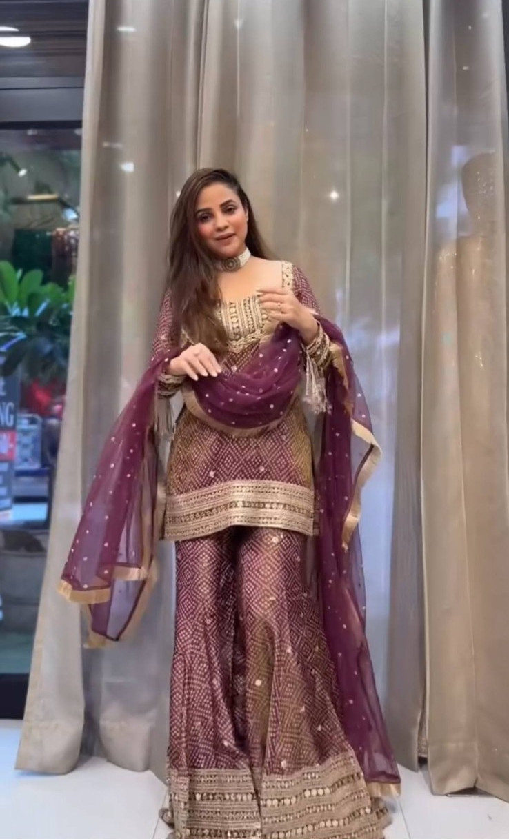 Maroon French Crepe Printed Palazzo Kurti Nylon Net Dupatta 3-Piece Salwar Suit
