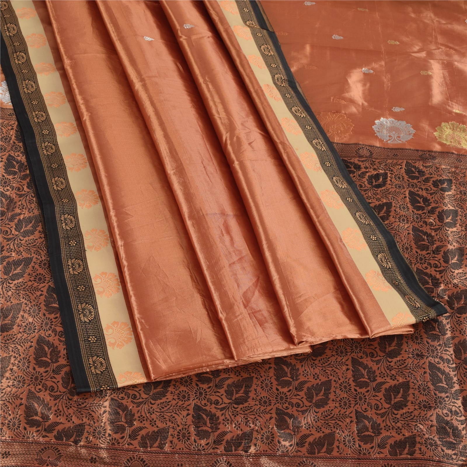Sanskriti Vintage Copper Indian Sarees Art Silk Woven Sari Premium 5 Yard Fabric