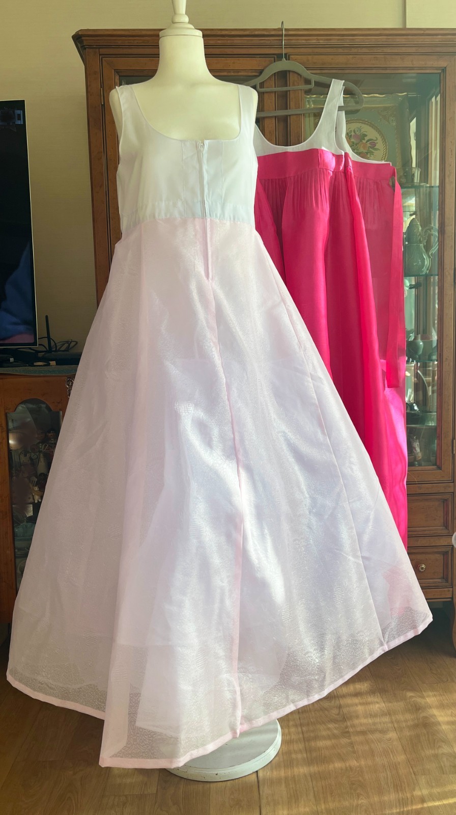 Korean Traditional Dress Silk Hanbok Set-Mint & Pink / Petticoat & Hanbok Bag