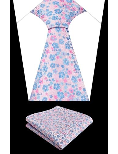 Mens 3.15inches Exquisite Floral Tie with Small Flower Printed A142-pink+blue