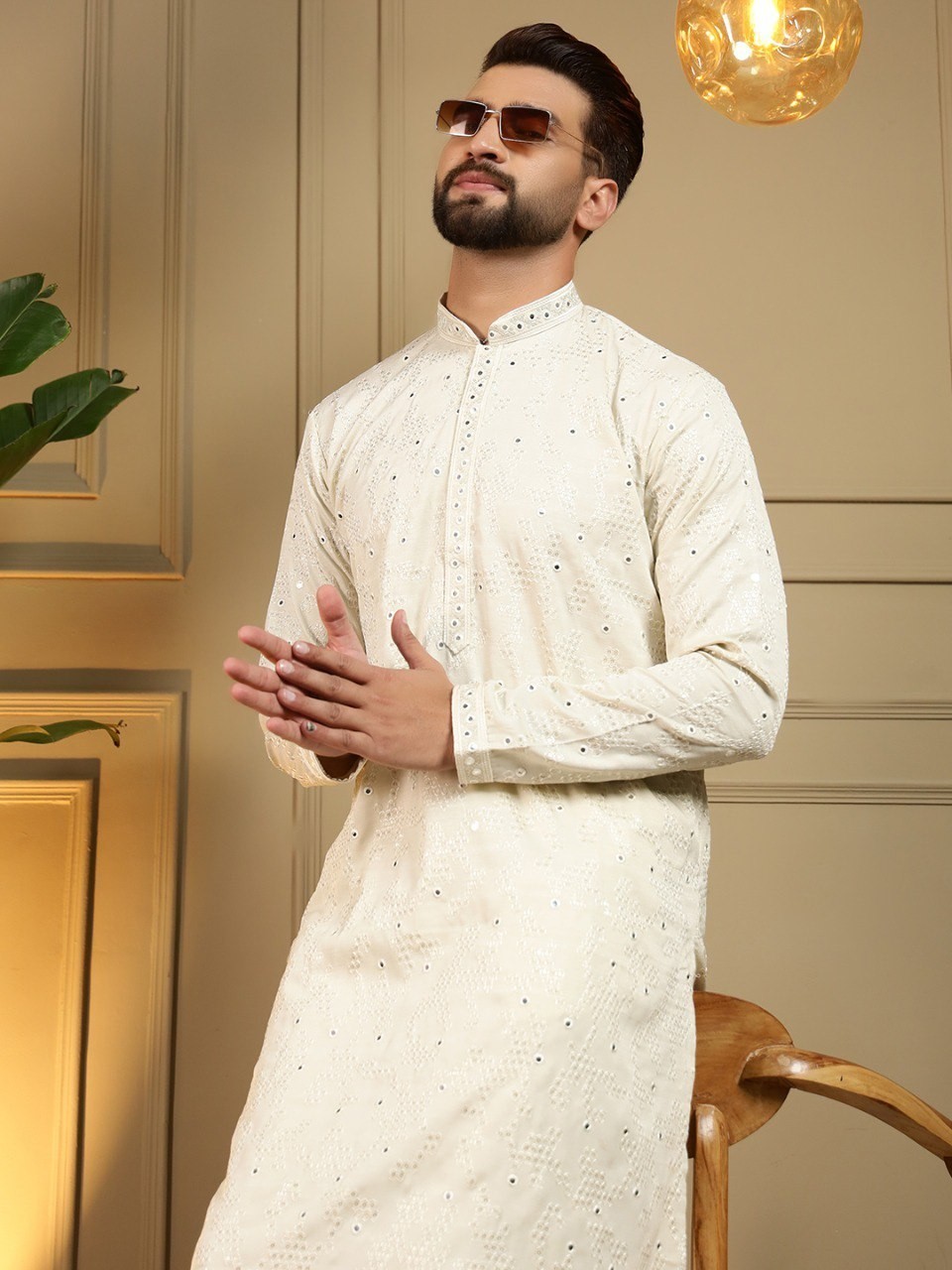 Men Kurta Indian Set Pakistani Kurta Pyjama Suits Sherwani Wedding Party Groom L
