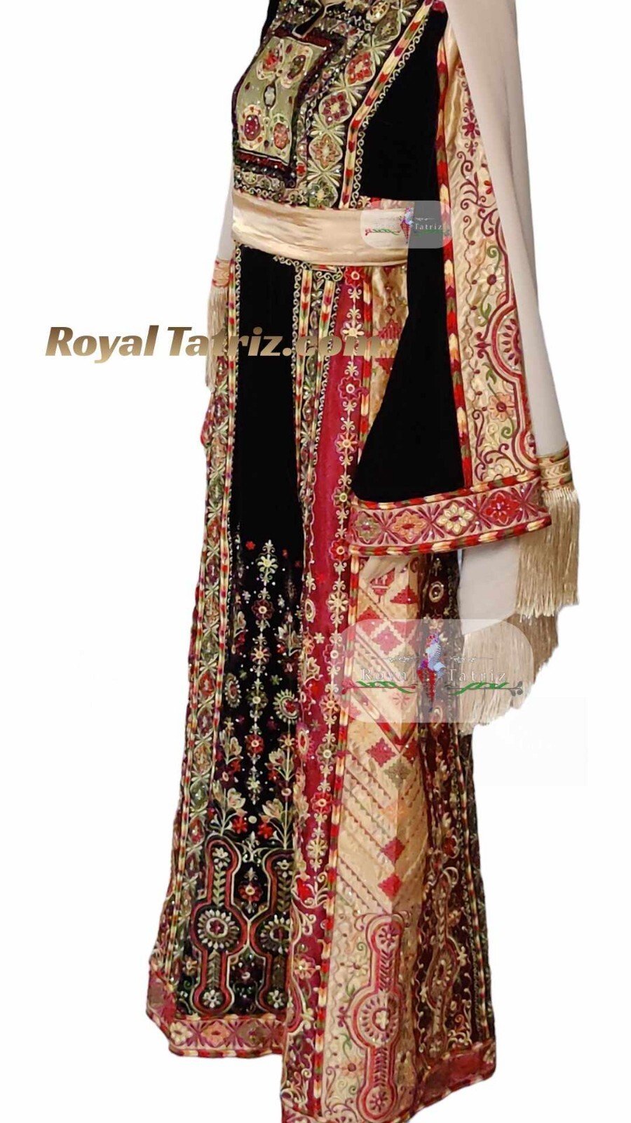 Tatreez Malacca Black Silk Velvet Stoned Embroidered Thobe