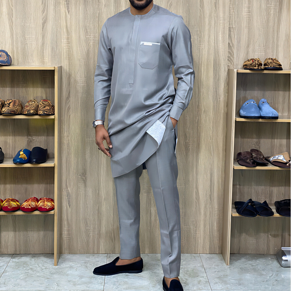 2 Pieces Outfits Dashiki African Man Clothes Wedding Tops+Pants Ethnic Style Set