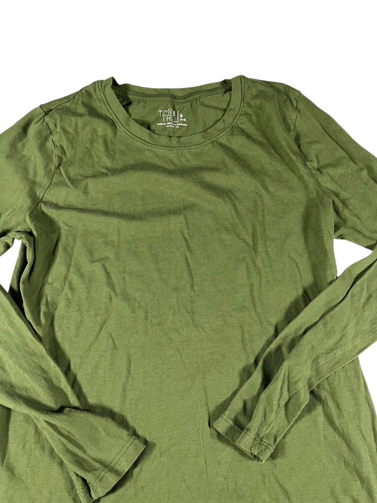 Time and Tru Women’s Green Long Sleeve Crew Neck T-Shirt Size S 100% Cotton