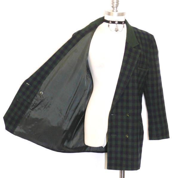 GREEN BLUE PLAID WOOL Jacket Hunting Women Austria WINTER Over Coat B42″ 38 12 M