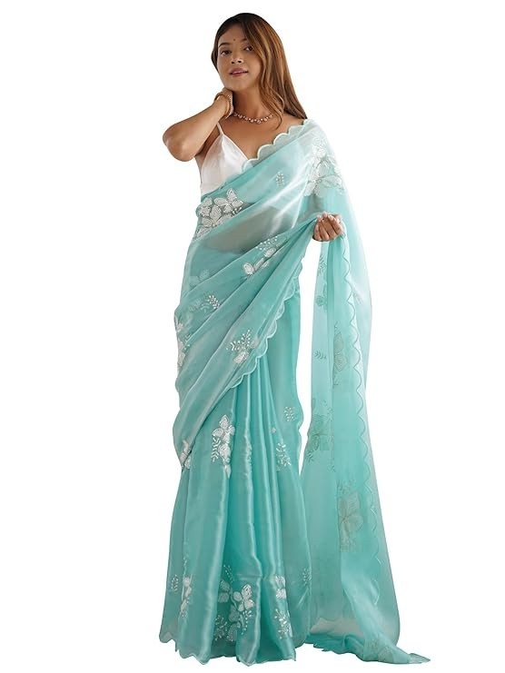 Women’s Shimmer Organza Sequence Embroidery Saree With Unstitched Blouse Piece