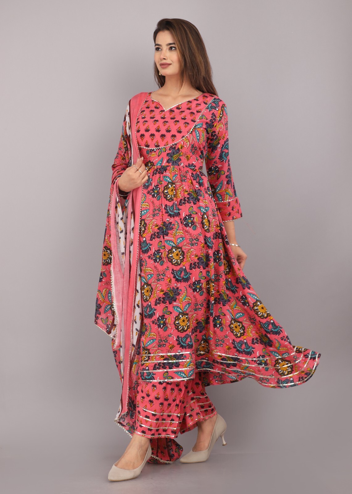 Attractive Traditional Wear Multicolor Kurti, Palazzo With Dupatta For Women
