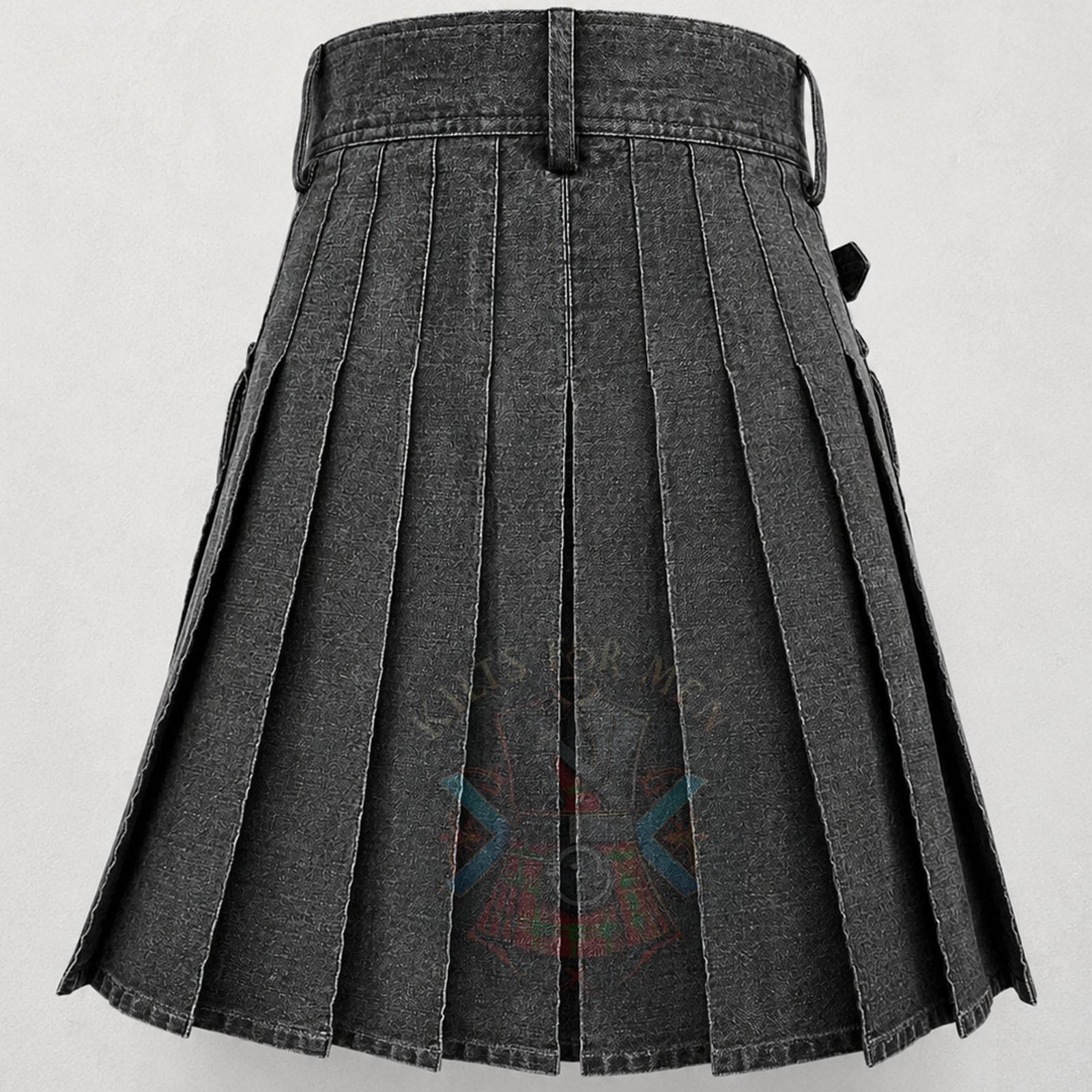 Grey Black Denim Utility Kilt for Men Cargo Pockets Modern Custom Made Kilt
