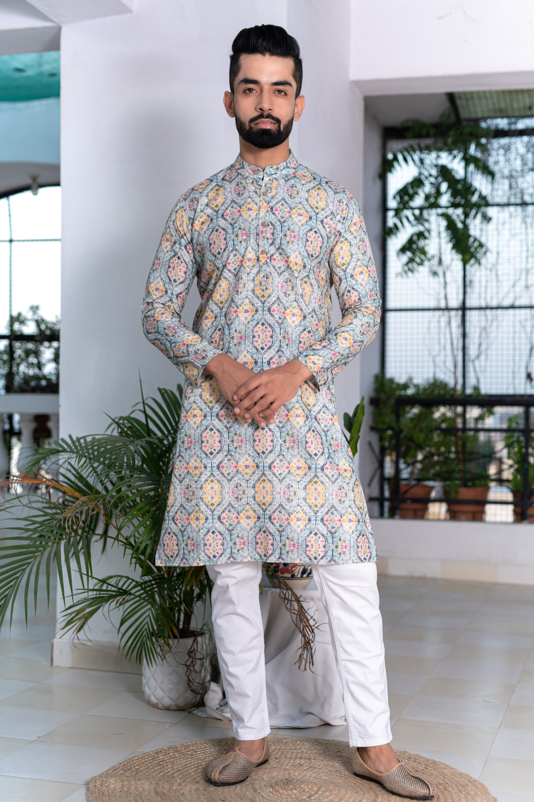 Men’s Ethical Printed Mulberry Kurta – Perfect for Casual Wear