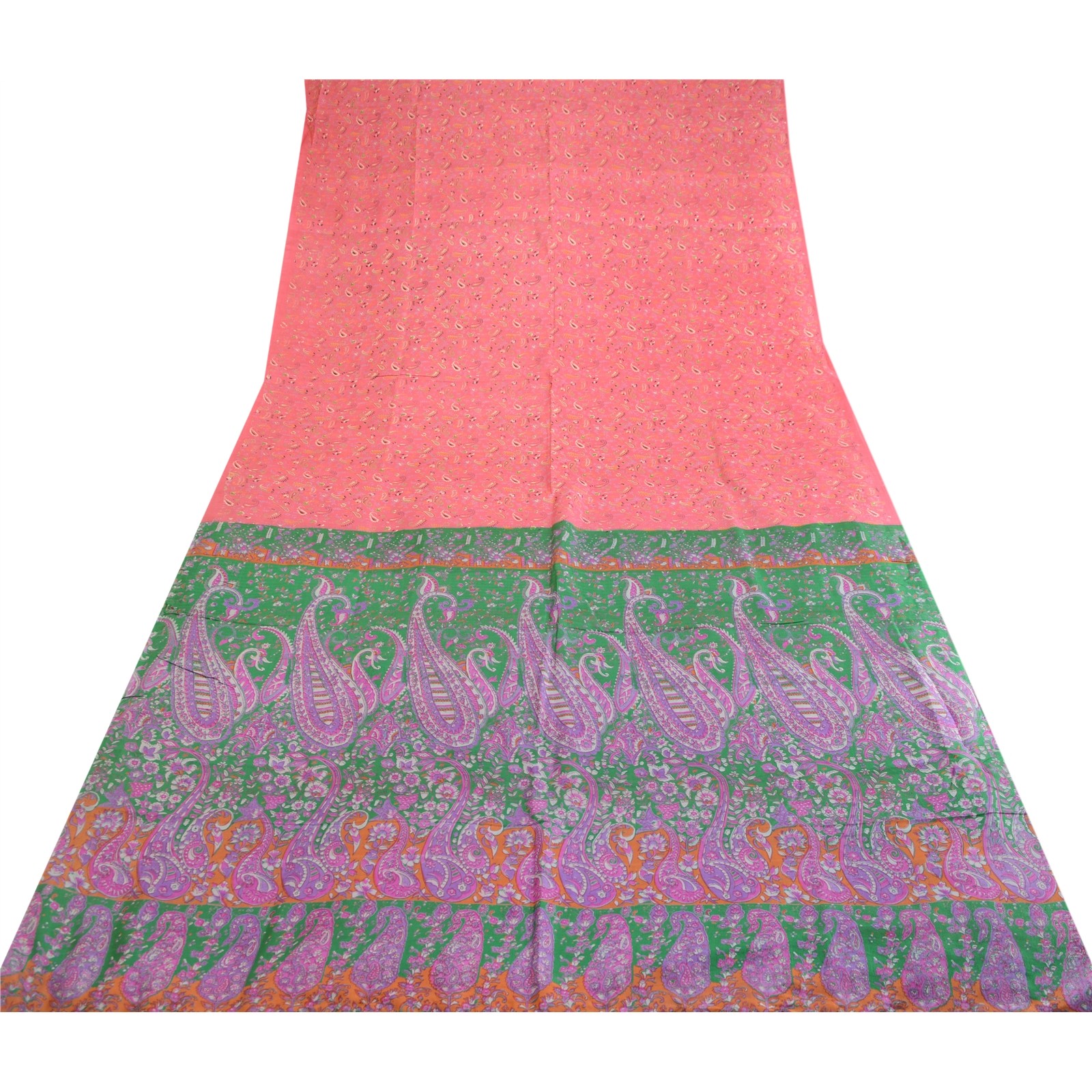 Sanskriti Vintage Sarees Pink Floral Printed Pure Silk Sari Soft 6Ydcraft Fabric