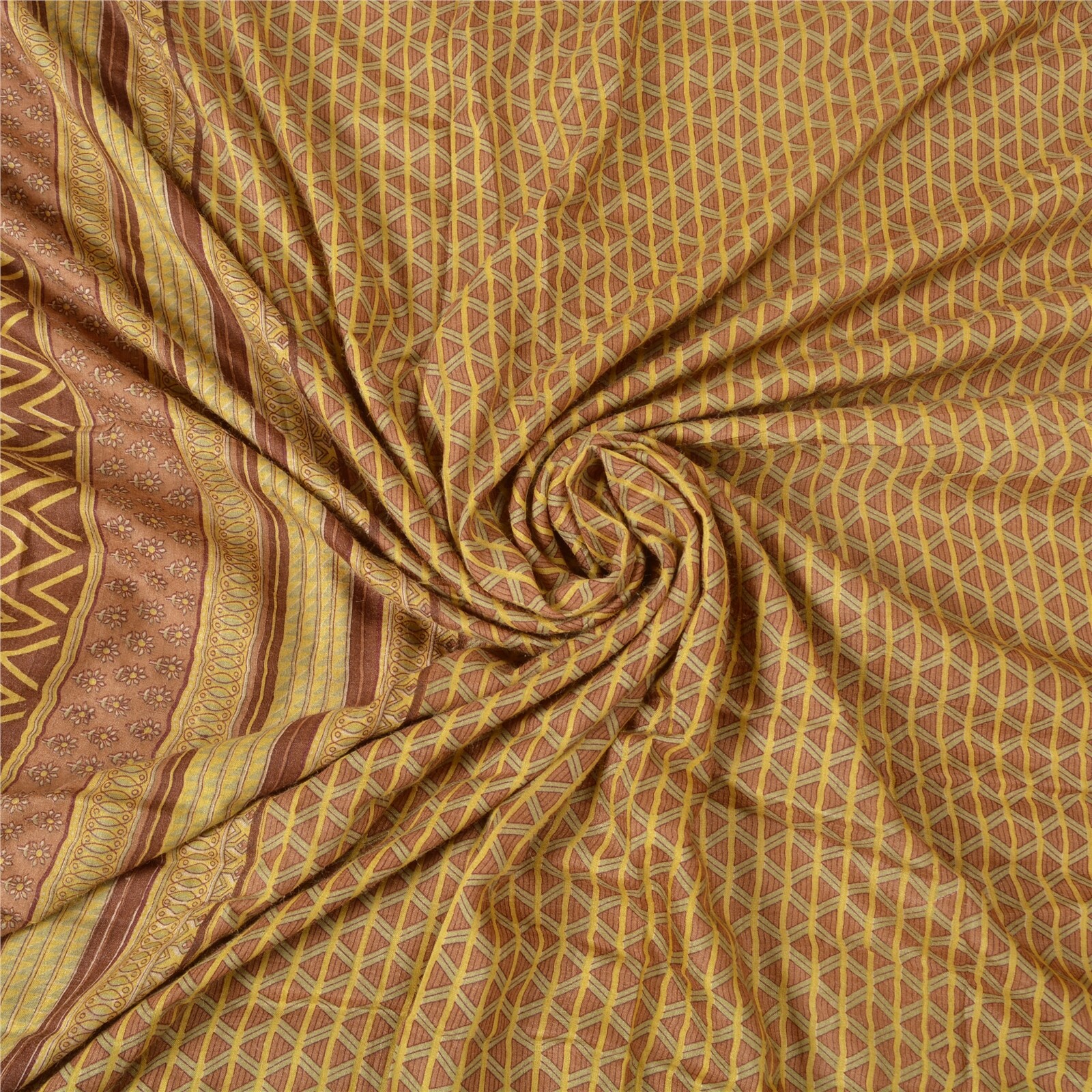 Sanskriti Vintage Multicolor Indian Saree Printed Pure Woolen Fabric 5 Yard Sari