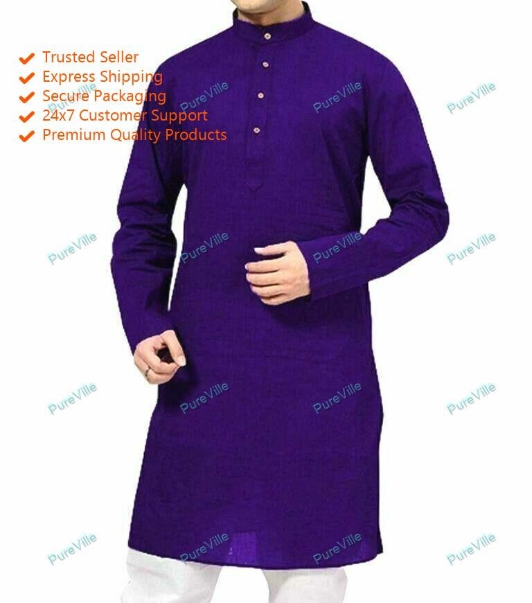 Mens Kurta only Indian Traditional Clothes Mens Ethnic Dress Kurta Plain Shirt