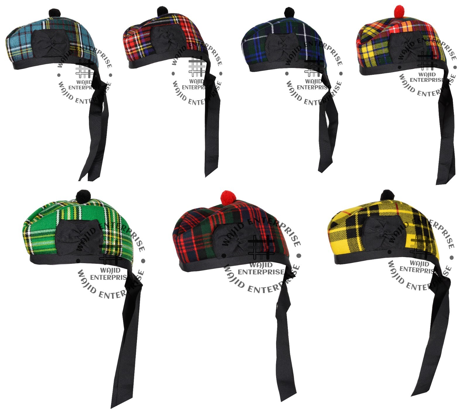 Scottish Highlander Military Piper Multi Tartan Colors GLENGARRY Kilt Cap/Hat
