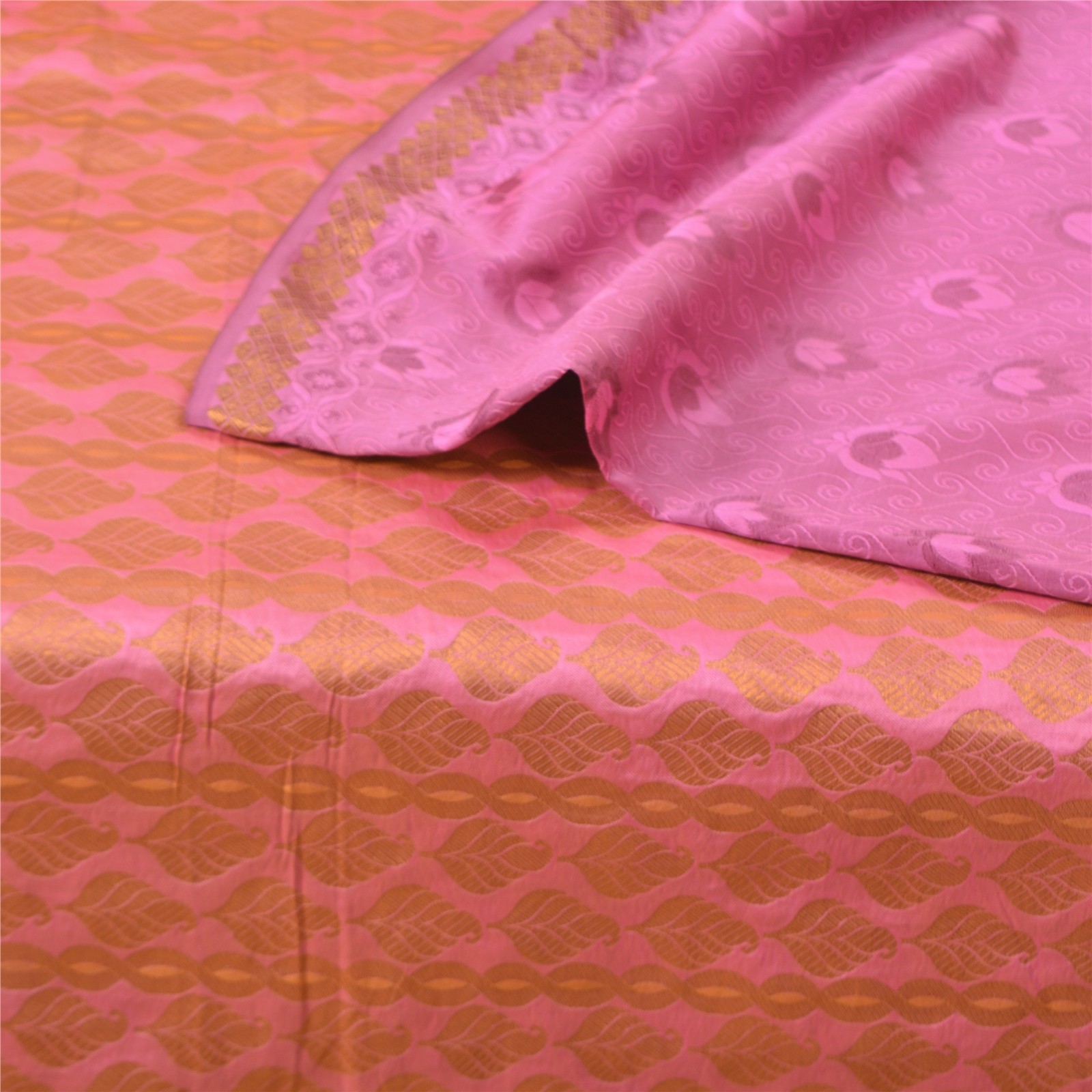 Sanskriti Vintage Pink Indian Sarees Pure Silk Woven Premium Sari 5 Yard Fabric