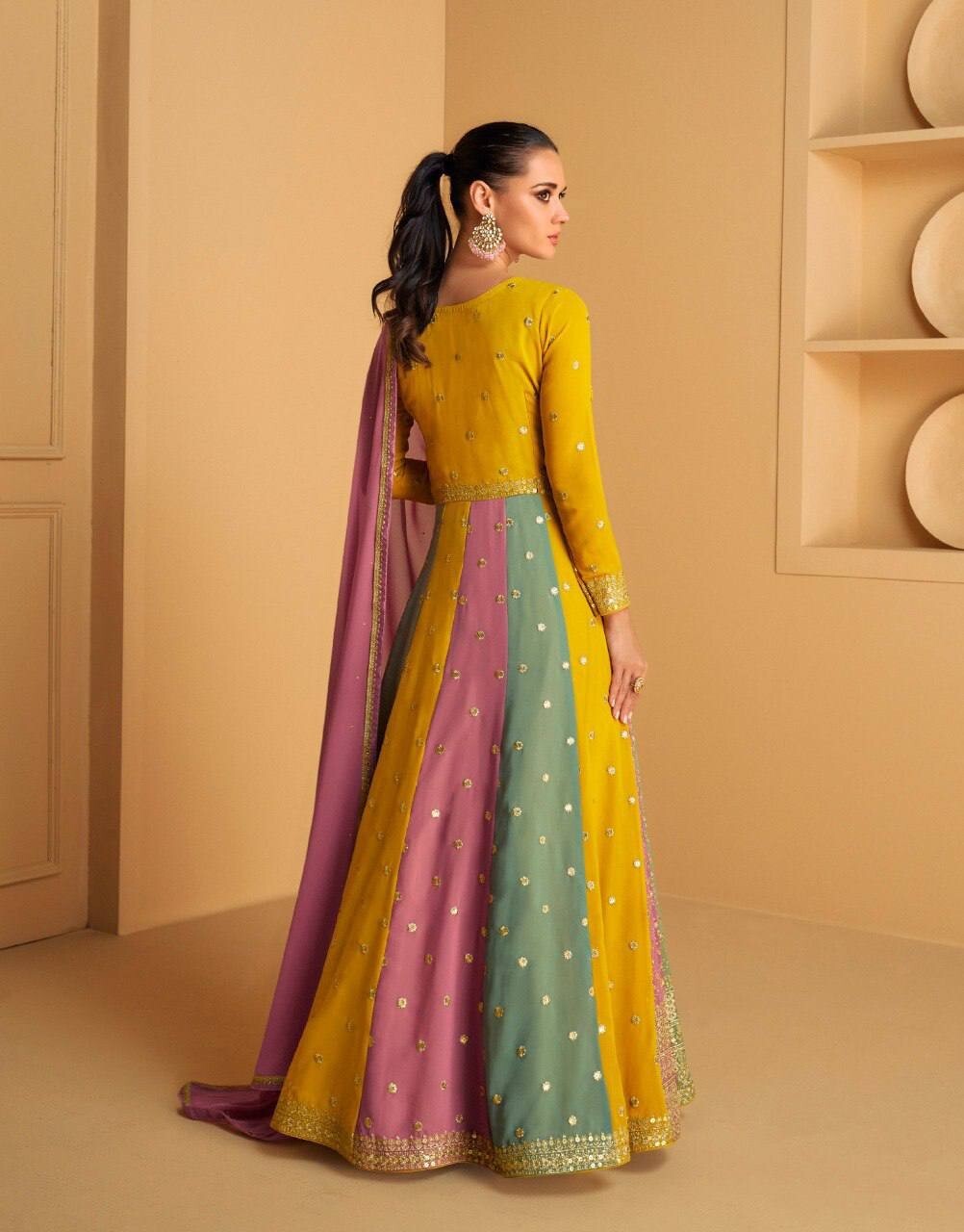 Multicolor Indian Pakistani Floor Length Anarkali Readymade Salwar Kameez Gown