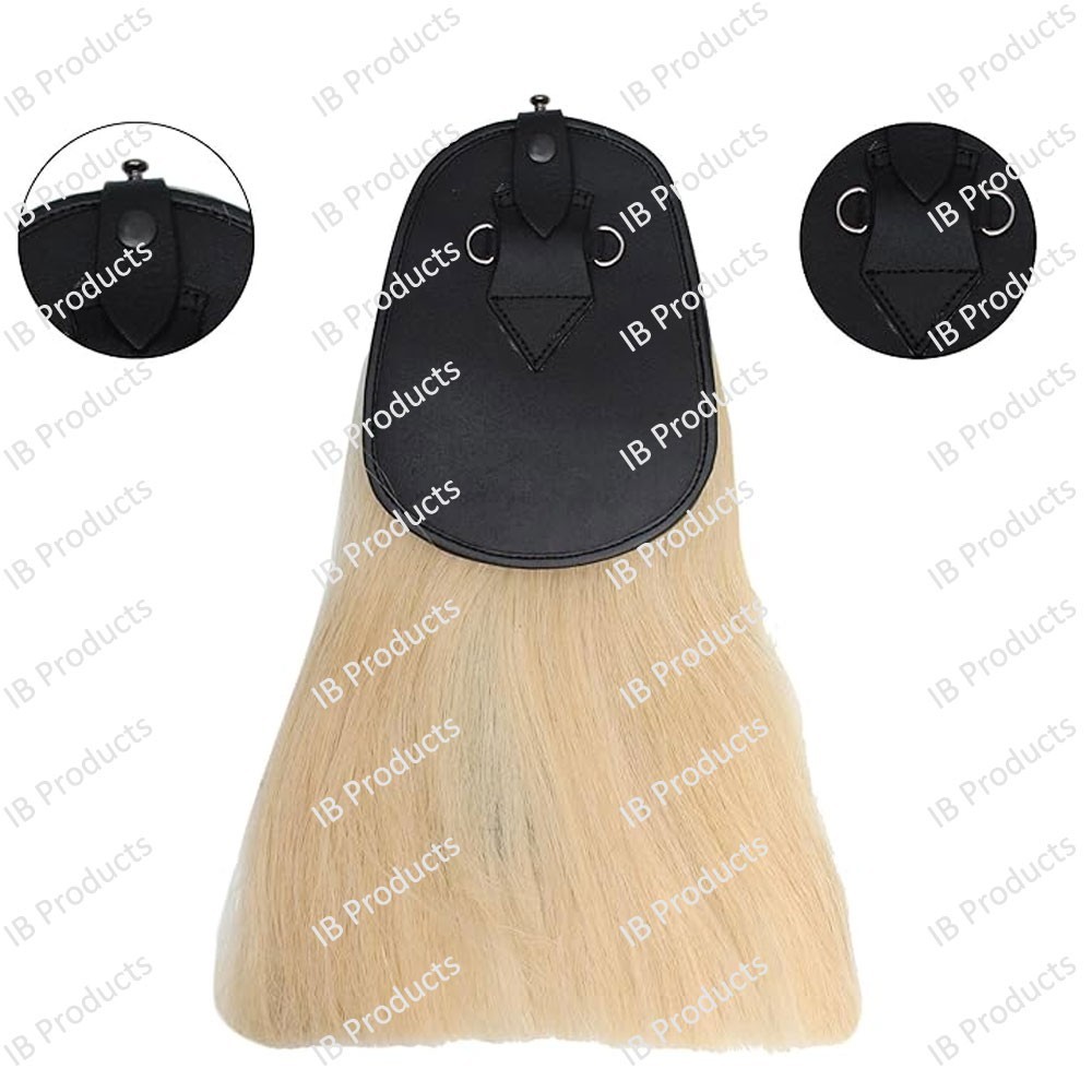 White Horse Hair Sporran Rampant Lion Badge 100% Original Two Black Tassels Long