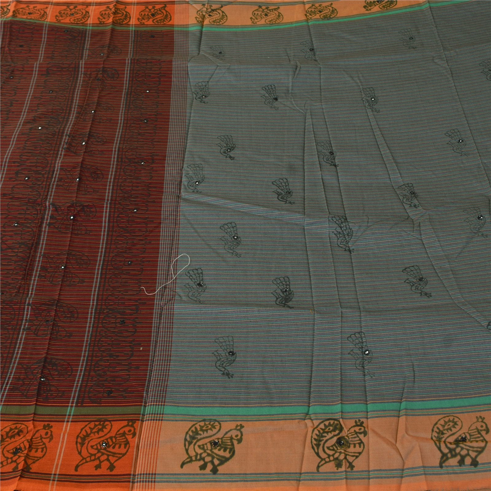 Sanskriti Vintage Brown/Gray Sarees Blend Cotton Printed 5+ Rd Craft Fabric Sari