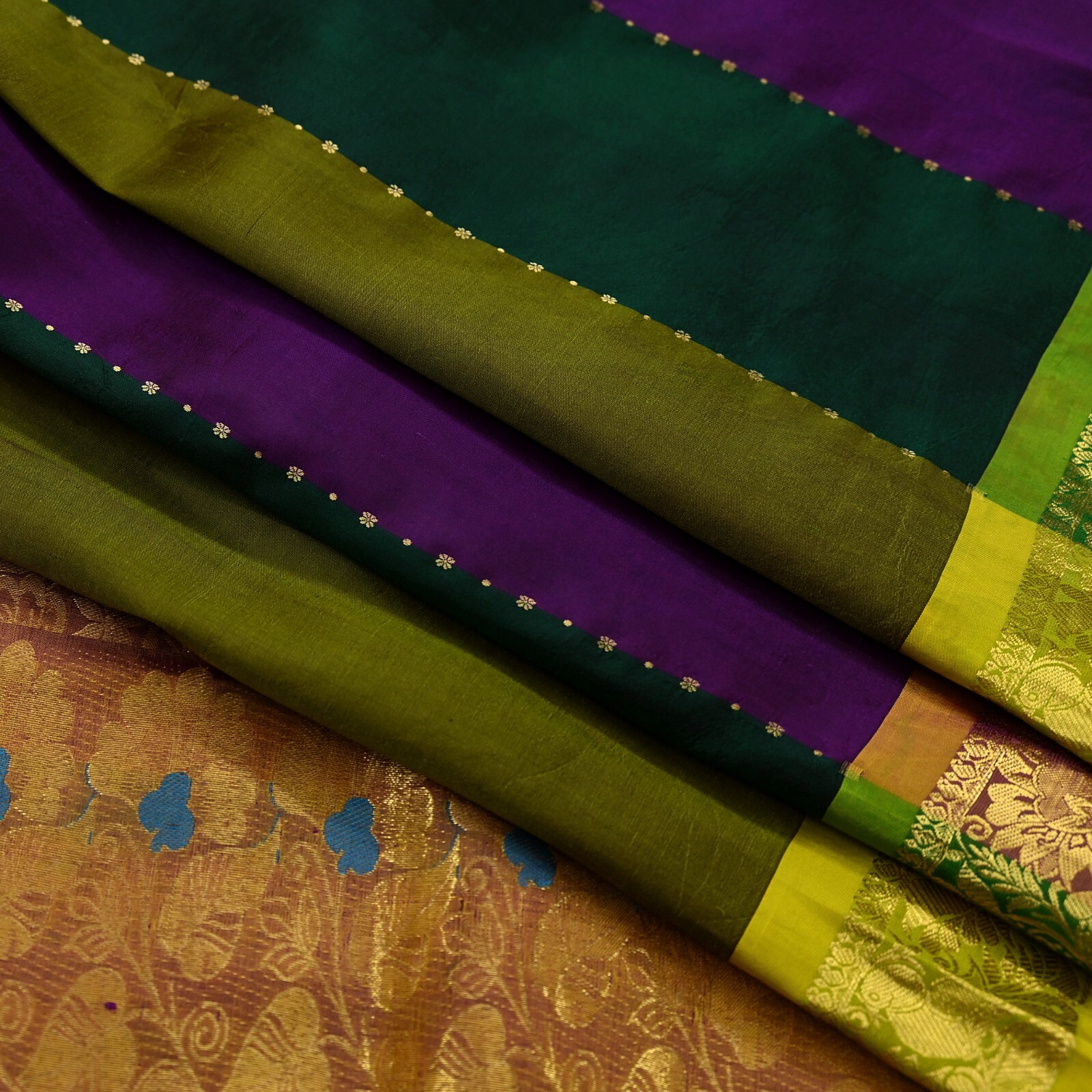 Vintage Heavy Sari Multi Kanjivaram Saree Pure Silk Ethnic Zari 5Yd Craft Fabric