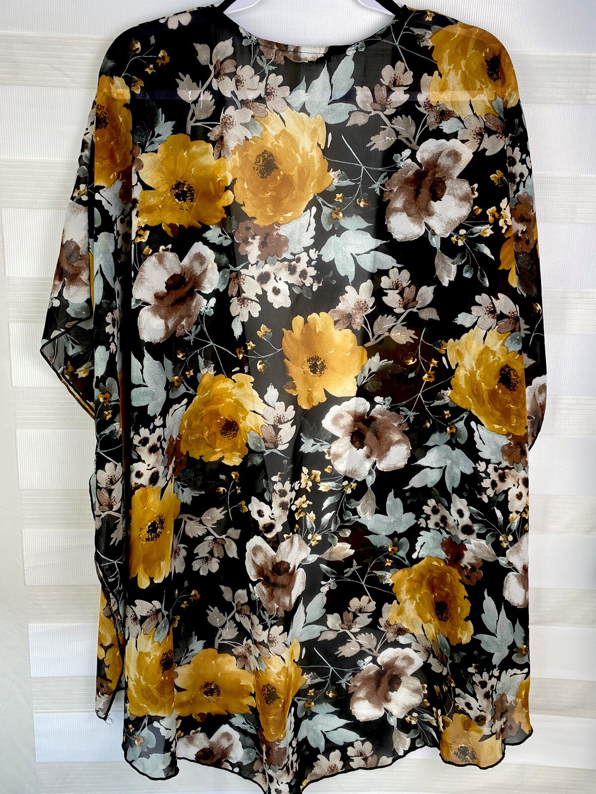 Emory Park Sheer Women’s One Size Black White & Orange Floral Kimono Cover Up