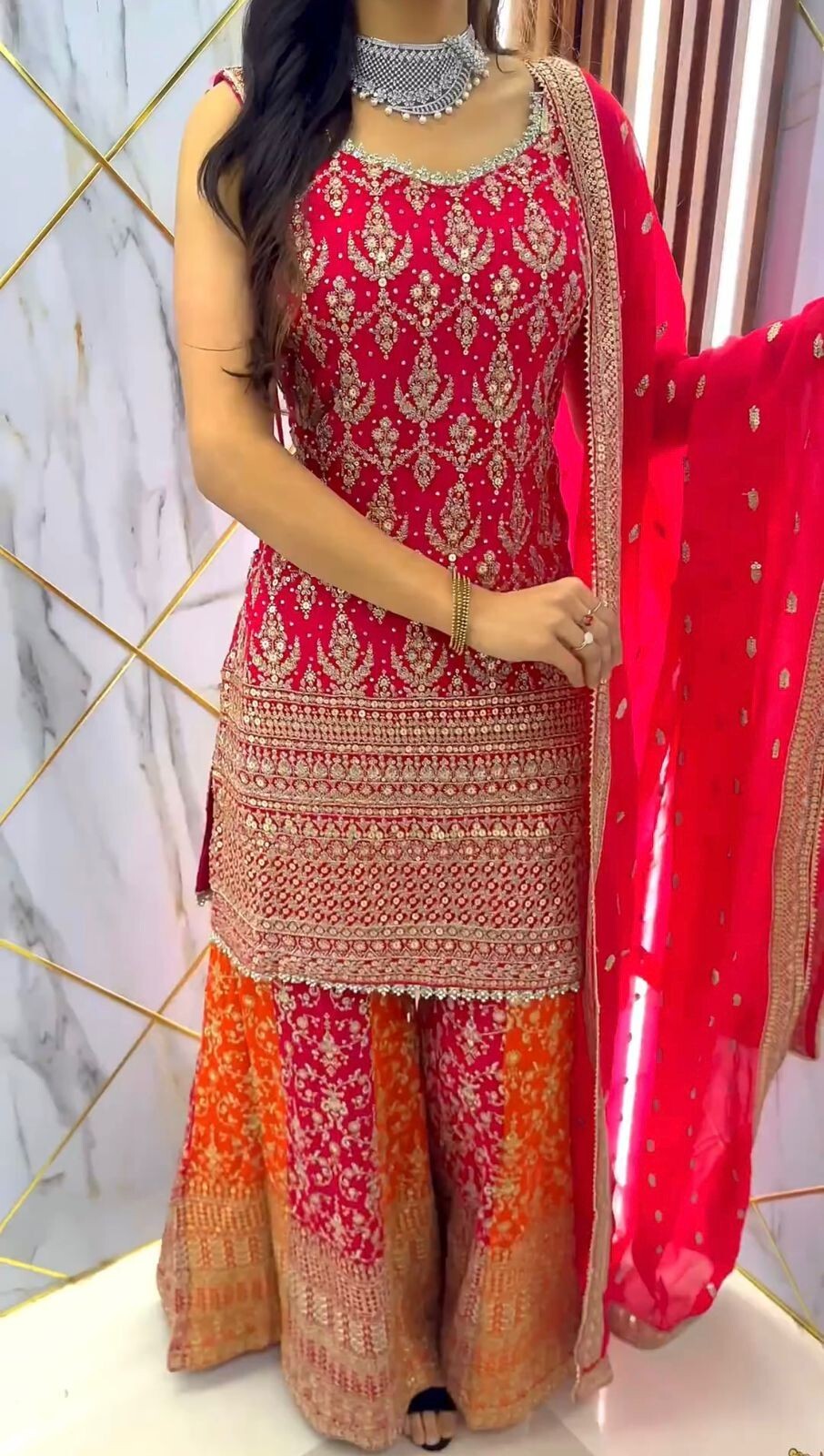 PUNJABI SHARARA PLAZZO KURTI PLAZZO SALWAR KAMEEZ SUIT WOMEN READY MADE DESIGNER